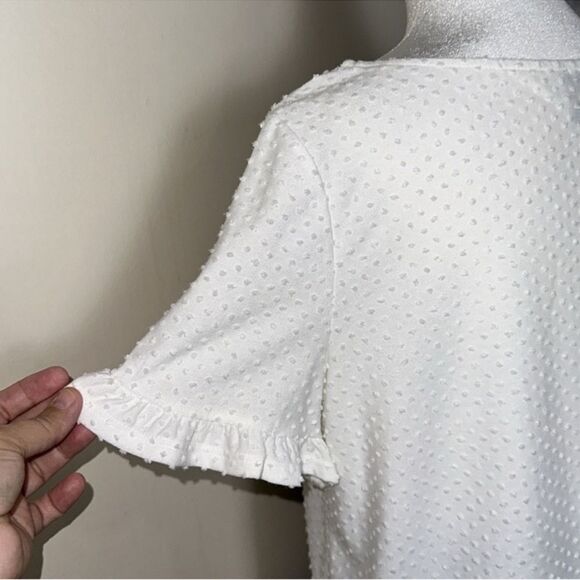 W5 x Anthro L White Swiss Dot Short Ruffle Sleeve & Hem Top - Picture 7 of 9